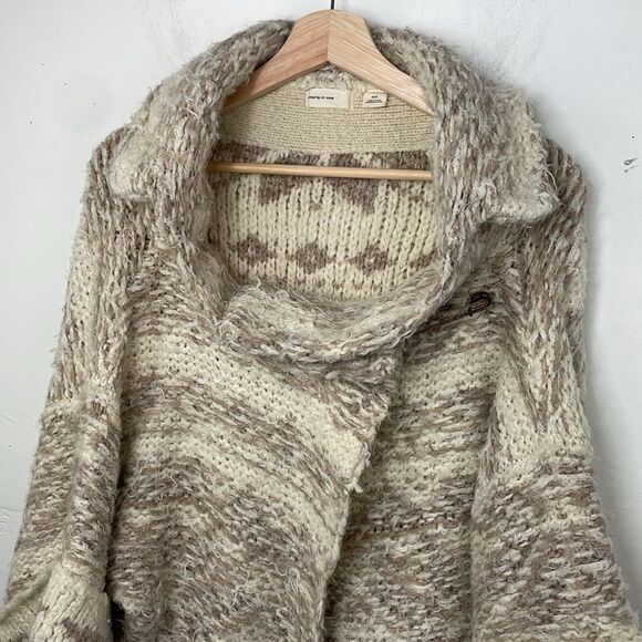 Sleeping On Snow Sweater Womens Beige Cardigan Open Asymmetrical Flowy XS - Picture 2 of 14